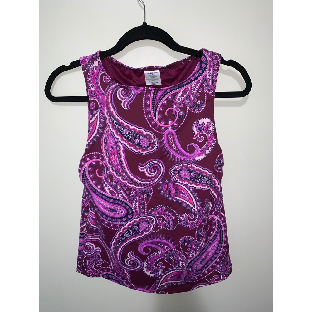 Lands End Womens Paisley Tankini Swim Top Purple Pink Built In Bra Size 6